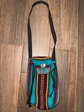 Handwoven Multicolor Crossbody Bag - Turquoise & Burgundy